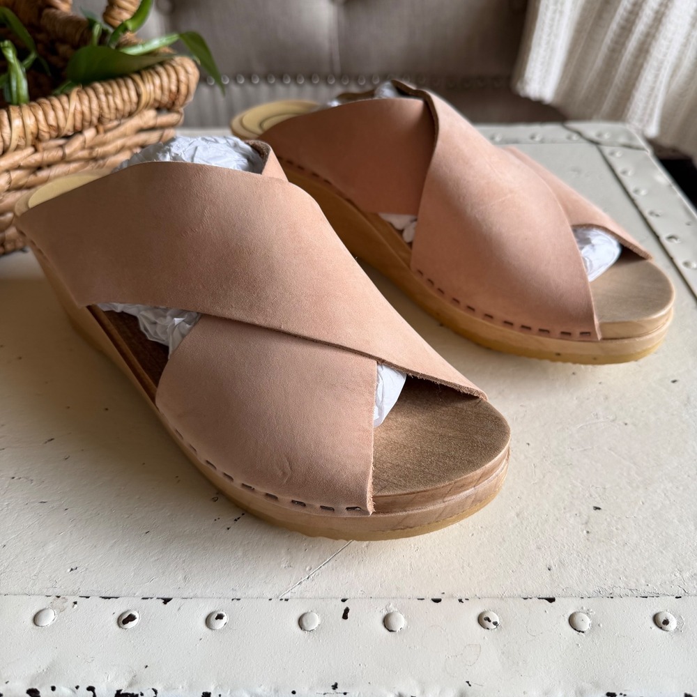 NO. 6 No 6 Frida Cross Strap Wedge Clogs Nature Tan Women's Size 41 US 9.5/10